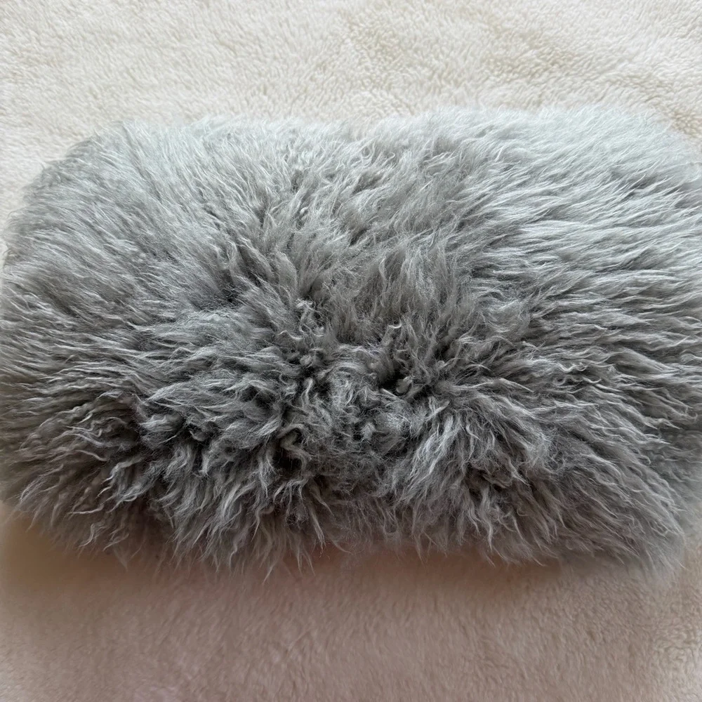 Icelandic Sheepskin Pillow 18x10 Gray Long Wool Fur Cushion Scandinavian Hygge